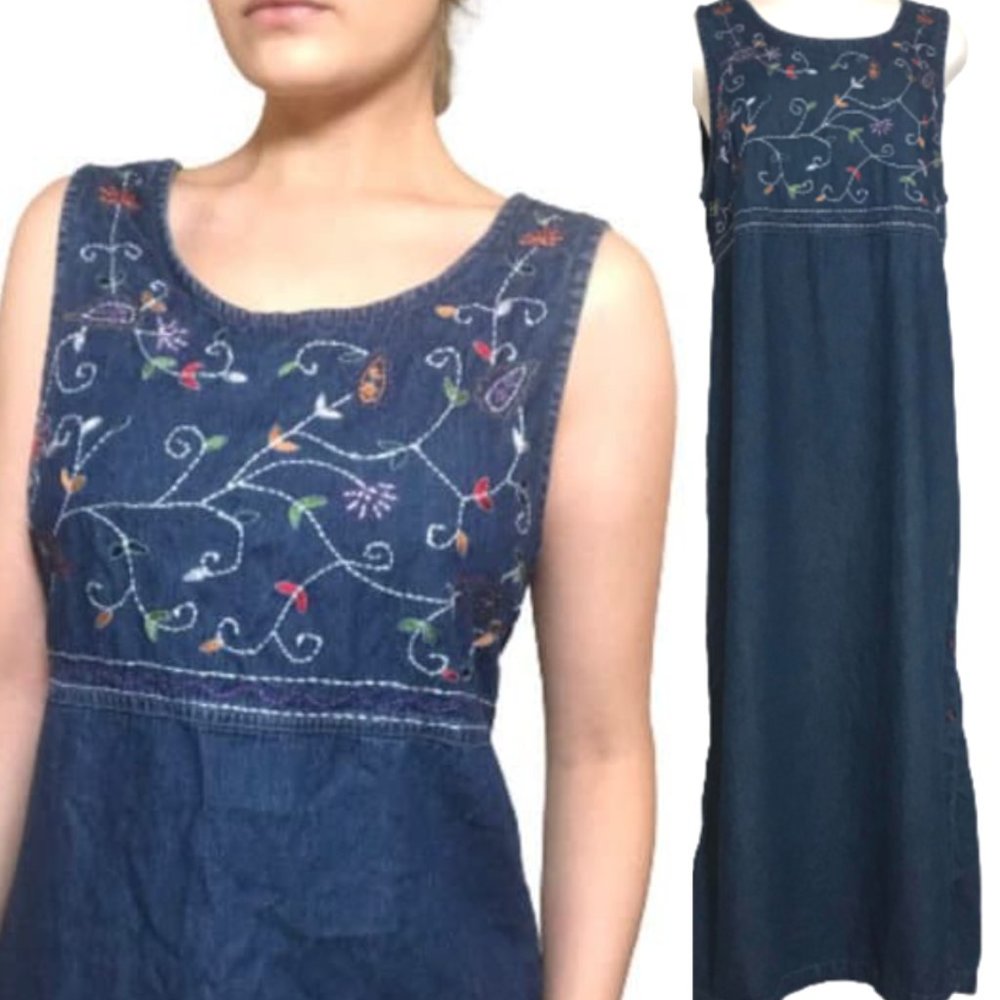 Vintage ERIKA Embroidered Denim Dress